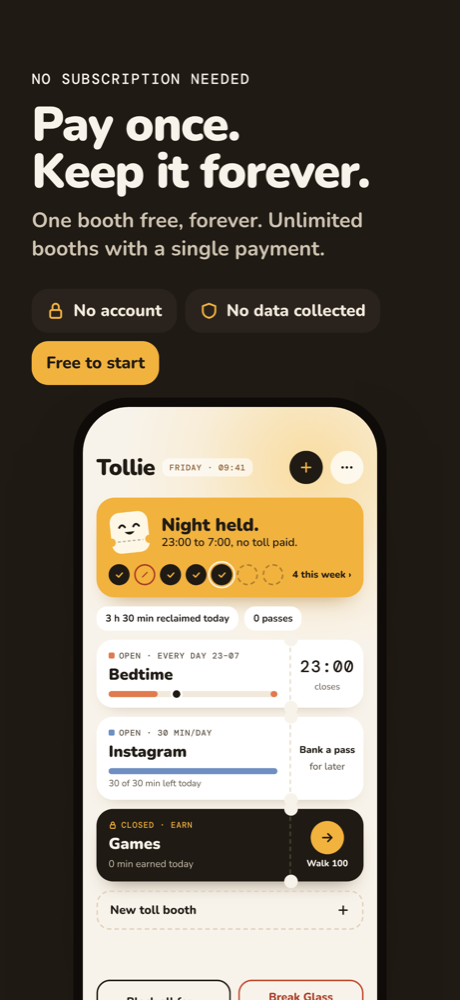 Home with three booths. No account, no data collected, free to start.